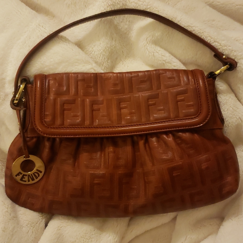 FENDI Vitello FF Embossed Leather Chef Bag Ruggine